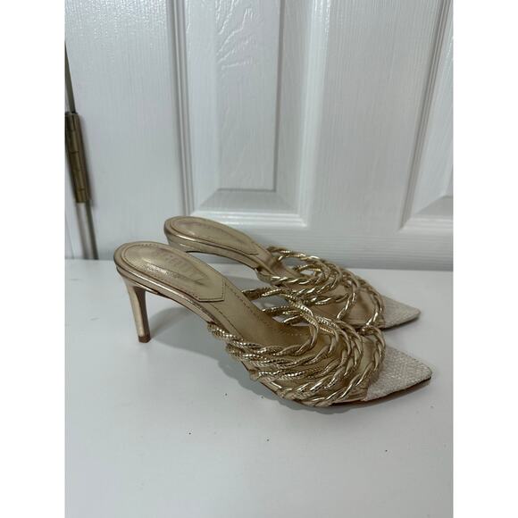 Schutz Lessie Sandals Sz 6B Gold Heels Pointed Toe MSRP $128 Nice! - Picture 4 of 10